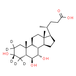 ChemSpider 2D Image | (3beta,5beta,6beta,7alpha)-3,6,7-Trihydroxy(2,2,3,4,4-~2~H_5_)cholan-24-oic acid | C24H35D5O5