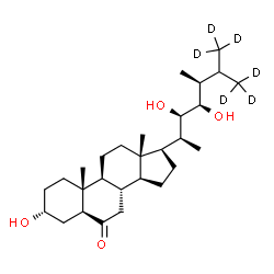 ChemSpider 2D Image | (3alpha,5alpha,22R,23R,24S)-3,22,23-Trihydroxy(26,26,26,27,27,27-~2~H_6_)ergostan-6-one | C28H42D6O4
