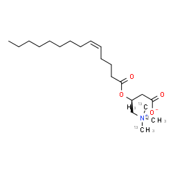 ChemSpider 2D Image | (3S)-3-[(5Z)-5-Tetradecenoyloxy]-4-{tris[(~13~C)methyl]ammonio}butanoate | C1813C3H39NO4