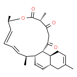 ChemSpider 2D Image | (4R,7R,8E,10E,12S,12aR,14aR,18aS,18bR)-4,7,12,16-Tetramethyl-7,12,12a,14a,15,18,18a,18b-octahydro-1H-naphtho[1,2-g]oxacyclotetradecine-1,3,5(2H,4H)-trione | C25H32O4