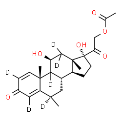 ChemSpider 2D Image | (6beta,9xi,11beta)-11,17-Dihydroxy-6-methyl-3,20-dioxo(2,4,6,9,12,12-~2~H_6_)pregna-1,4-dien-21-yl acetate | C24H26D6O6