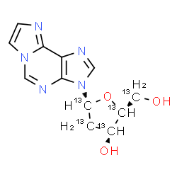 ChemSpider 2D Image | 3-[2-(~13~C_5_)Deoxy-beta-D-erythro-pentofuranosyl]-3H-imidazo[2,1-i]purine | C713C5H13N5O3