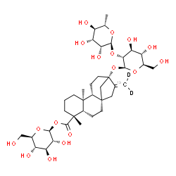 ChemSpider 2D Image | 1-O-[(5beta,8alpha,9beta,10alpha,13alpha)-13-{[2-O-(6-Deoxy-alpha-L-mannopyranosyl)-beta-D-glucopyranosyl]oxy}-18-oxo(17-~13~C,17,17-~2~H_2_)kaur-16-en-18-yl]-beta-D-glucopyranose | C3713CH58D2O17