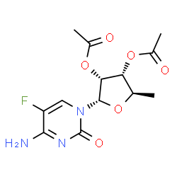 ChemSpider 2D Image | 4-Amino-1-(2,3-di-O-acetyl-5-deoxy-alpha-D-ribofuranosyl)-5-fluoro-2(1H)-pyrimidinone | C13H16FN3O6