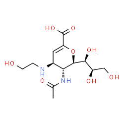 ChemSpider 2D Image | (6R)-5-Acetamido-2,6-anhydro-3,4,5-trideoxy-4-[(2-hydroxyethyl)amino]-6-[(1S,2R)-1,2,3-trihydroxypropyl]-L-threo-hex-2-enonic acid | C13H22N2O8