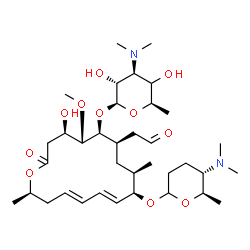 ChemSpider 2D Image | [(4R,5S,6S,7R,9R,10R,11E,13E,16R)-6-{[(2S,3R,4S,6R)-4-(Dimethylamino)-3,5-dihydroxy-6-methyltetrahydro-2H-pyran-2-yl]oxy}-10-{[(5S,6R)-5-(dimethylamino)-6-methyltetrahydro-2H-pyran-2-yl]oxy}-4-hydroxy
-5-methoxy-9,16-dimethyl-2-oxooxacyclohexadeca-11,13-dien-7-yl]acetaldehyde (non-preferred name) | C36H62N2O11
