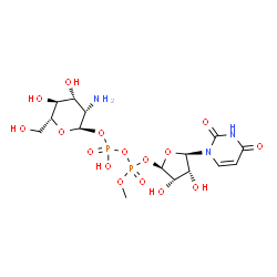 ChemSpider 2D Image | 2-Amino-2-deoxy-1-O-[{[{[(2R,3S,4R,5R)-5-(2,4-dioxo-3,4-dihydro-1(2H)-pyrimidinyl)-3,4-dihydroxytetrahydro-2-furanyl]oxy}(methoxy)phosphoryl]oxy}(hydroxy)phosphoryl]-alpha-D-mannopyranose | C15H25N3O16P2