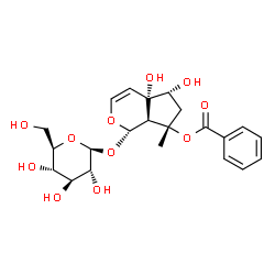 ChemSpider 2D Image | (1S,4aS,5R,7S,7aS)-1-(beta-D-Glucopyranosyloxy)-4a,5-dihydroxy-7-methyl-1,4a,5,6,7,7a-hexahydrocyclopenta[c]pyran-7-yl benzoate | C22H28O11