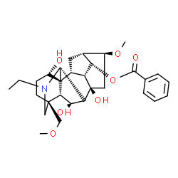 ChemSpider 2D Image | (6alpha,14alpha,16beta,17S)-20-Ethyl-1,6,8-trihydroxy-16-methoxy-4-(methoxymethyl)aconitan-14-yl benzoate | C30H41NO7