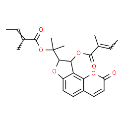 ChemSpider 2D Image | 2-(9-{[(2E)-2-Methyl-2-butenoyl]oxy}-2-oxo-8,9-dihydro-2H-furo[2,3-h]chromen-8-yl)-2-propanyl (2E)-2-methyl-2-butenoate | C24H26O7