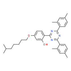 ChemSpider 2D Image | 2-[4,6-Bis(2,4-dimethylphenyl)-1,3,5-triazin-2-yl]-5-[(6-methylheptyl)oxy]phenol | C33H39N3O2