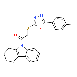 ChemSpider 2D Image | 2-{[5-(4-methylphenyl)-1,3,4-oxadiazol-2-yl]sulfanyl}-1-(1,2,3,4-tetrahydrocarbazol-9-yl)ethanone | C23H21N3O2S