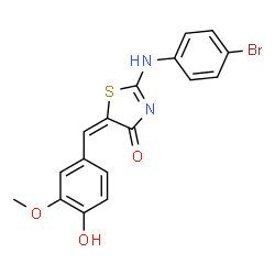 ChemSpider 2D Image | (5E)-2-[(4-Bromophenyl)amino]-5-(4-hydroxy-3-methoxybenzylidene)-1,3-thiazol-4(5H)-one | C17H13BrN2O3S