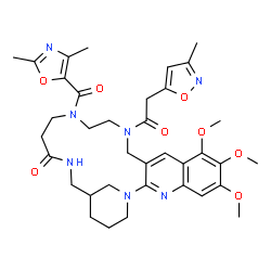 ChemSpider 2D Image | 16-[(2,4-Dimethyl-1,3-oxazol-5-yl)carbonyl]-6,7,8-trimethoxy-13-[(3-methyl-1,2-oxazol-5-yl)acetyl]-1,3,13,16,20-pentaazatetracyclo[20.3.1.0~2,11~.0~4,9~]hexacosa-2,4(9),5,7,10-pentaen-19-one | C36H45N7O8
