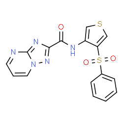 ChemSpider 2D Image | N-[4-(Phenylsulfonyl)-3-thienyl][1,2,4]triazolo[1,5-a]pyrimidine-2-carboxamide | C16H11N5O3S2