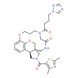 ChemSpider 2D Image | (1S,16R)-18-[(2,4-Dimethyl-1,3-thiazol-5-yl)carbonyl]-6-[4-(1H-1,2,4-triazol-1-yl)butanoyl]-10,21-dioxa-3,6,18-triazatetracyclo[9.8.3.0~1,16~.0~15,22~]docosa-11(22),12,14-trien-4-one | C29H35N7O5S
