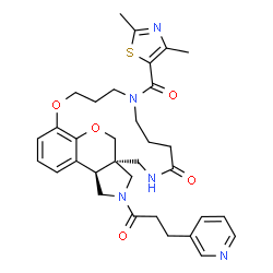 ChemSpider 2D Image | (1S,18R)-8-[(2,4-Dimethyl-1,3-thiazol-5-yl)carbonyl]-20-[3-(3-pyridinyl)propanoyl]-12,23-dioxa-3,8,20-triazatetracyclo[11.8.3.0~1,18~.0~17,24~]tetracosa-13(24),14,16-trien-4-one | C33H39N5O5S