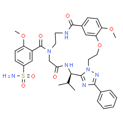 ChemSpider 2D Image | 3-{[(10R)-10-Isopropyl-22-methoxy-12,18-dioxo-7-phenyl-2-oxa-5,6,8,11,14,17-hexaazatricyclo[17.3.1.0~5,9~]tricosa-1(23),6,8,19,21-pentaen-14-yl]carbonyl}-4-methoxybenzenesulfonamide | C34H39N7O8S