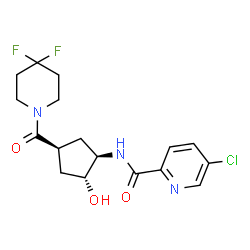 ChemSpider 2D Image | 5-Chloro-N-{(1R,2R,4S)-4-[(4,4-difluoro-1-piperidinyl)carbonyl]-2-hydroxycyclopentyl}-2-pyridinecarboxamide | C17H20ClF2N3O3