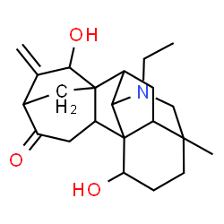 ChemSpider 2D Image | 11-Ethyl-7,16-dihydroxy-13-methyl-6-methylene-11-azahexacyclo[7.7.2.1~5,8~.0~1,10~.0~2,8~.0~13,17~]nonadecan-4-one | C22H31NO3