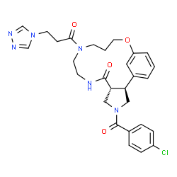 ChemSpider 2D Image | (2S,6R)-4-(4-Chlorobenzoyl)-11-[3-(4H-1,2,4-triazol-4-yl)propanoyl]-15-oxa-4,8,11-triazatricyclo[14.3.1.0~2,6~]icosa-1(20),16,18-trien-7-one | C28H31ClN6O4