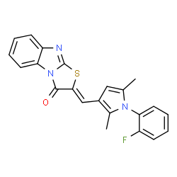 ChemSpider 2D Image | (2Z)-2-{[1-(2-Fluorophenyl)-2,5-dimethyl-1H-pyrrol-3-yl]methylene}[1,3]thiazolo[3,2-a]benzimidazol-3(2H)-one | C22H16FN3OS