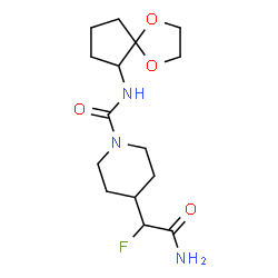 ChemSpider 2D Image | 4-(2-Amino-1-fluoro-2-oxoethyl)-N-(1,4-dioxaspiro[4.4]non-6-yl)-1-piperidinecarboxamide | C15H24FN3O4
