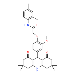 ChemSpider 2D Image | N-(2,4-Dimethylphenyl)-2-[2-methoxy-4-(3,3,6,6-tetramethyl-1,8-dioxo-1,2,3,4,5,6,7,8,9,10-decahydro-9-acridinyl)phenoxy]acetamide | C34H40N2O5