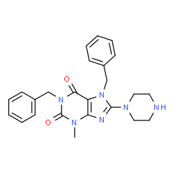 ChemSpider 2D Image | 1,7-Dibenzyl-3-methyl-8-(1-piperazinyl)-3,7-dihydro-1H-purine-2,6-dione | C24H26N6O2
