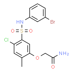 ChemSpider 2D Image | 2-{5-[(3-Bromophenyl)sulfamoyl]-4-chloro-2-methylphenoxy}acetamide | C15H14BrClN2O4S