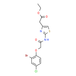 ChemSpider 2D Image | Ethyl (2-{[(2-bromo-4-chlorophenoxy)acetyl]amino}-1,3-thiazol-4-yl)acetate | C15H14BrClN2O4S