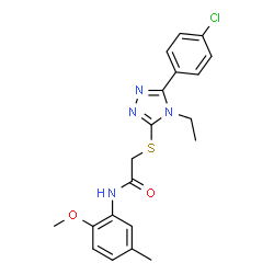 ChemSpider 2D Image | 2-{[5-(4-Chlorophenyl)-4-ethyl-4H-1,2,4-triazol-3-yl]sulfanyl}-N-(2-methoxy-5-methylphenyl)acetamide | C20H21ClN4O2S