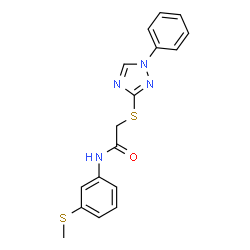 ChemSpider 2D Image | N-[3-(Methylsulfanyl)phenyl]-2-[(1-phenyl-1H-1,2,4-triazol-3-yl)sulfanyl]acetamide | C17H16N4OS2