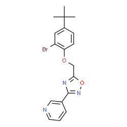 ChemSpider 2D Image | 3-(5-{[2-Bromo-4-(2-methyl-2-propanyl)phenoxy]methyl}-1,2,4-oxadiazol-3-yl)pyridine | C18H18BrN3O2