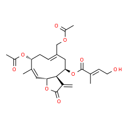 ChemSpider 2D Image | (3aR,4R,6Z,9R,10Z,11aR)-9-Acetoxy-6-(acetoxymethyl)-10-methyl-3-methylene-2-oxo-2,3,3a,4,5,8,9,11a-octahydrocyclodeca[b]furan-4-yl (2E)-4-hydroxy-2-methyl-2-butenoate | C24H30O9