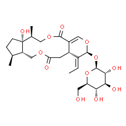 ChemSpider 2D Image | (3S,4E,4aS,8aS,9S,11aR,12S)-4-Ethylidene-11a-hydroxy-9,12-dimethyl-6,15-dioxo-4,4a,5,6,8,8a,9,10,11,11a,12,13-dodecahydro-3H,15H-cyclopenta[c]pyrano[3,4-i][1,7]dioxacyclododecin-3-yl beta-D-glucopyran
oside | C26H38O12