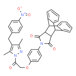 ChemSpider 2D Image | 17-(4-{2-[3,5-Dimethyl-4-(4-nitrobenzyl)-1H-pyrazol-1-yl]-2-oxoethoxy}phenyl)-17-azapentacyclo[6.6.5.0~2,7~.0~9,14~.0~15,19~]nonadeca-2,4,6,9,11,13-hexaene-16,18-dione | C38H30N4O6
