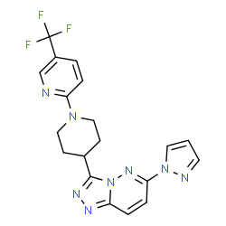 ChemSpider 2D Image | 6-(1H-Pyrazol-1-yl)-3-{1-[5-(trifluoromethyl)-2-pyridinyl]-4-piperidinyl}[1,2,4]triazolo[4,3-b]pyridazine | C19H17F3N8