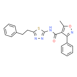 ChemSpider 2D Image | 5-Methyl-3-phenyl-N-[5-(2-phenylethyl)-1,3,4-thiadiazol-2-yl]-1,2-oxazole-4-carboxamide | C21H18N4O2S