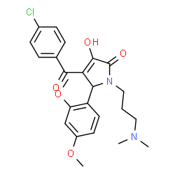 ChemSpider 2D Image | 4-(4-Chlorobenzoyl)-5-(2,4-dimethoxyphenyl)-1-[3-(dimethylamino)propyl]-3-hydroxy-1,5-dihydro-2H-pyrrol-2-one | C24H27ClN2O5