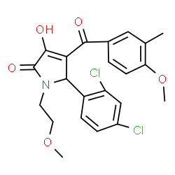 ChemSpider 2D Image | 5-(2,4-Dichlorophenyl)-3-hydroxy-1-(2-methoxyethyl)-4-(4-methoxy-3-methylbenzoyl)-1,5-dihydro-2H-pyrrol-2-one | C22H21Cl2NO5