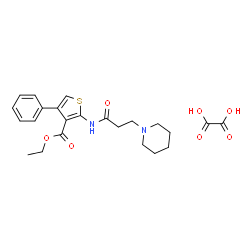 ChemSpider 2D Image | Ethyl 4-phenyl-2-{[3-(1-piperidinyl)propanoyl]amino}-3-thiophenecarboxylate ethanedioate (1:1) | C23H28N2O7S