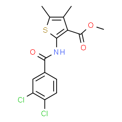 ChemSpider 2D Image | Methyl 2-[(3,4-dichlorobenzoyl)amino]-4,5-dimethyl-3-thiophenecarboxylate | C15H13Cl2NO3S