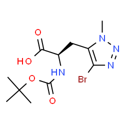 ChemSpider 2D Image | 3-(4-Bromo-1-methyl-1H-1,2,3-triazol-5-yl)-N-{[(2-methyl-2-propanyl)oxy]carbonyl}-D-alanine | C11H17BrN4O4