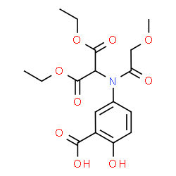 ChemSpider 2D Image | 5-[(1,3-Diethoxy-1,3-dioxo-2-propanyl)(methoxyacetyl)amino]-2-hydroxybenzoic acid | C17H21NO9