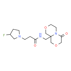 ChemSpider 2D Image | 3-(3-Fluoro-1-pyrrolidinyl)-N-[(4-oxotetrahydro-1H-[1,4]oxazino[3,4-c][1,4]oxazin-9a(9H)-yl)methyl]propanamide | C15H24FN3O4