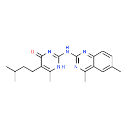 ChemSpider 2D Image | 4-pyrimidinol, 2-[(4,6-dimethyl-2-quinazolinyl)amino]-6-methyl-5-(3-methylbutyl)- | C20H25N5O