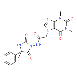 ChemSpider 2D Image | 2-(1,3-Dimethyl-2,6-dioxo-1,2,3,6-tetrahydro-7H-purin-7-yl)-N-(4-methyl-2,5-dioxo-4-phenyl-1-imidazolidinyl)acetamide | C19H19N7O5