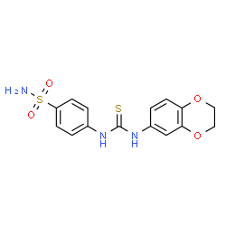 ChemSpider 2D Image | 4-[(2,3-Dihydro-1,4-benzodioxin-6-ylcarbamothioyl)amino]benzenesulfonamide | C15H15N3O4S2