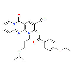 ChemSpider 2D Image | N-[(2Z)-3-Cyano-1-(3-isopropoxypropyl)-5-oxo-1,5-dihydro-2H-dipyrido[1,2-a:2',3'-d]pyrimidin-2-ylidene]-4-ethoxybenzamide | C27H27N5O4